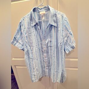 Alfred Dunner Ladies Button Down Short Sleeve Shirt 1X Blue